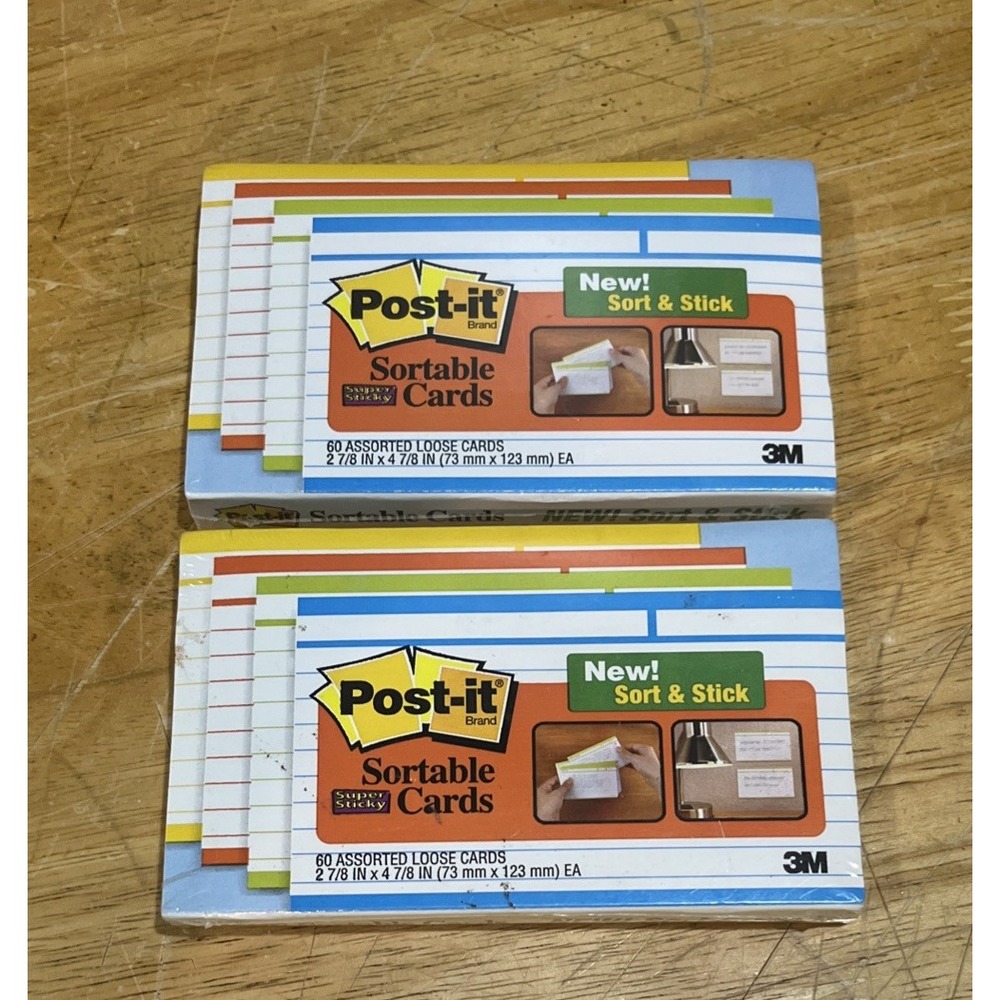 3M Post It 120 4-Color Super Sticky Sortable Loose Cards Made in USA Sealed 4 pk